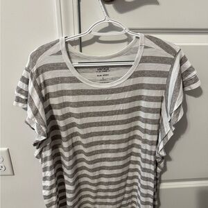 Vintage Gray and White Striped Short Sleeve Tee